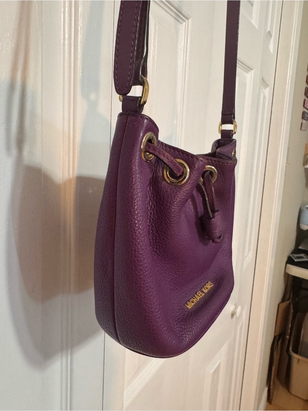 Michael Kors Plum Leather Drawstring Crossbody Bag - Picture 5 of 9